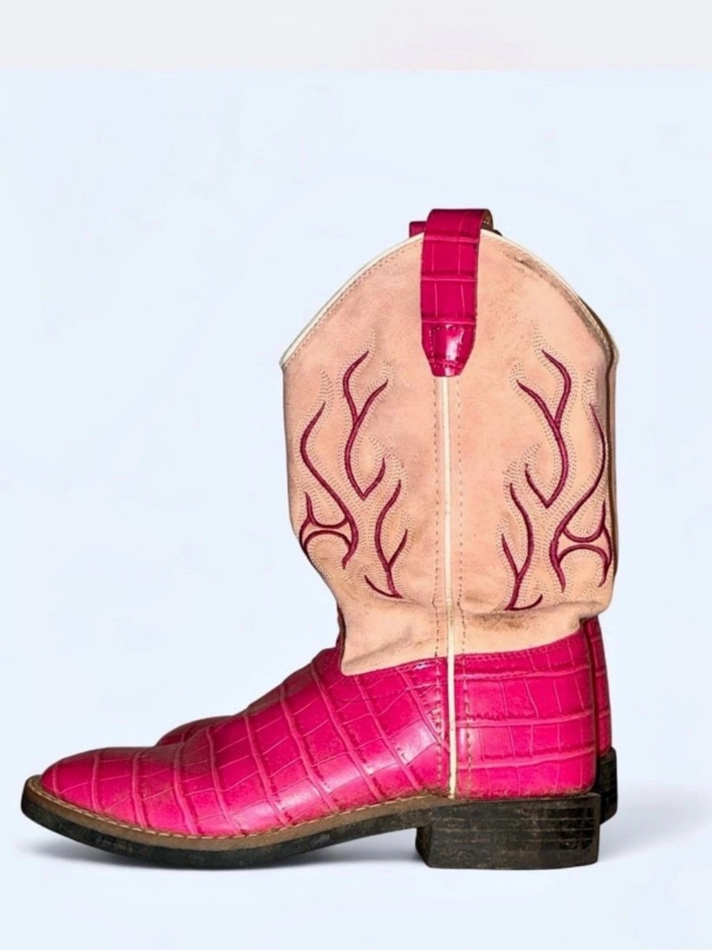 Old West Kids Pink Leather Cowboy Boots US 3.0 D